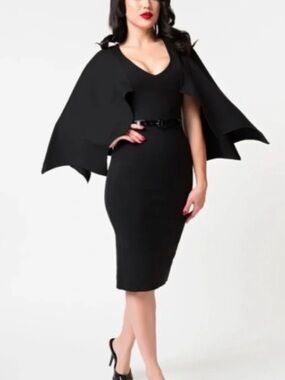 Black Cape Wiggle Dress - Women
